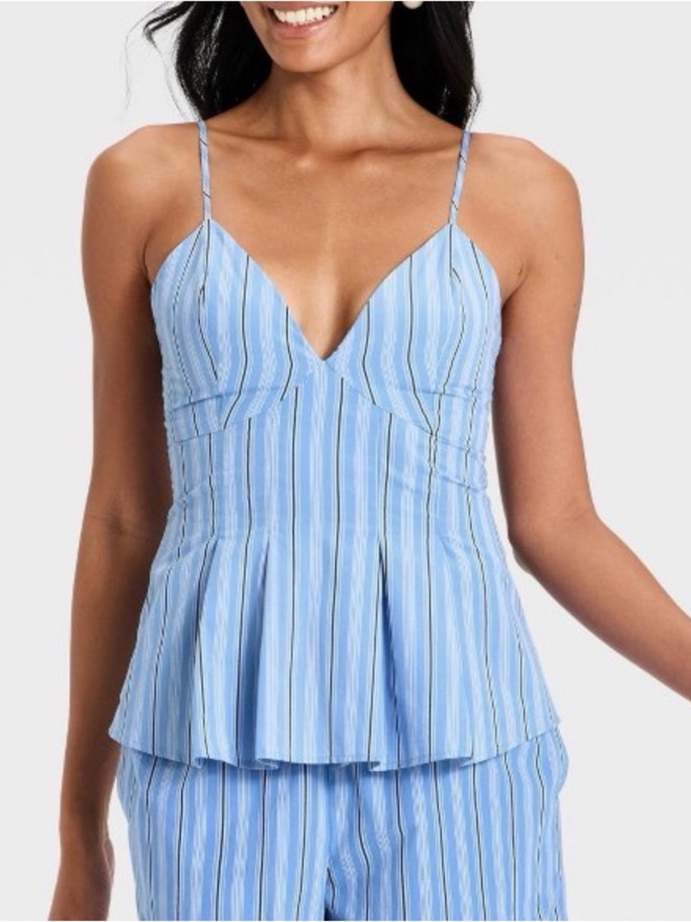 NWT V-neck Poplin Cami Top Blue Striped Size Small
